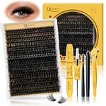 QUEWEL 300 PCS Kit Extension Cils, Extension Cils 10 à 20 mm avec colle à cils et joint, imperméable, Pince Faux Cils et brosse à cils pour une utilisation à la maison (Dense01-KIT)