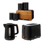 Tower Scandi Kettle, 2 Slice Toaster, Bread Bin, Canisters & Biscuit Barrel Set