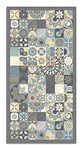 Panorama Tapis du Sol Vinyle Carreaux Ciments Cuisine Bleu 120x170 cm - Tapis de Cuisine en PVC Linoléum Vinyle - Antidérapant Lavable Ignifuge - Tapis pour Cuisine Bureau Salon - Protection du Sol