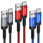 Lot De 3 Câbles De Charge Usb C, 1 M, En Nylon Tressé Qc 3.0, Pour Samsung Galaxy S23 Ultra S22 S21 Plus S10 S9 S8 Note 20 A13 A33 A53, Z Fold Filp 4, Moto G7, Htc, Huawei, Ps5[L4292]