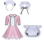 Lolita French Maid Dress Anime Cosplay Kostym Servitris Maid Party Scen Set Pink M