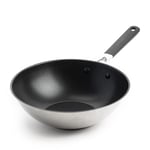 KitchenAid Classic Stainless Steel Wok de 28 cm en Acier inoxydable, Sans PFAS, Céramique saine et Antiadhésive, Clad, Induction, Poignée Stay-Cool, Convient pour le four jusqu'à 160°C, Argent