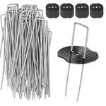 Weed Membrane Pegs, 50 Pack Metal 6"/150mm Weed Control Membrane Pegs+50 Pack Buffer Washer Heavy Duty Ground Pegs Weed Fabric Pegs Garden Pegs Staples Artificial Grass Pins for Membrane