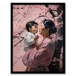 Artery8 Madame Butterfly Opera Mother And Son Under Cherry Blossom Tree Under Pink Flower Blooms Artwork Framed Wall Art Print A4