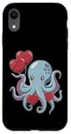 Coque pour iPhone XR Sweet Blue Poulpe avec ballons en forme de cœur et inscription Love