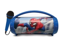 Lexibook, Spider-Man, Enceinte haut-parleur sans fil lumineuse avec micro, Son stéréo, Fonction karaoké, Ports USB et carte SD, Batterie rechargeable, Poignée de transport, Bleu, BTP585SPZ