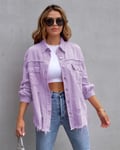 (M-Purple) 2024 Raw-edges Denim Takki Naisten Kevätsyksyn paita Tyyli Jeancoat Rento Top Ruusunpunainen Oranssi Purppura Päällysvaatteet Naisten takki