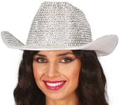 FIESTAS GUIRCA | Chapeau Brillant Argent - Accessoire de Costume Cowboy pour Enterrement de Vie de Garçon et Fêtes Costumées - Idéal pour Adulte Unisexe - Inspiration Vieil Ouest et Texas - Argent