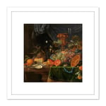 Mignon Still Life With Fruit Oysters Painting 8X8 Inch Square Wooden Framed Wall Art Print Picture with Mount