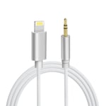 3,5 mm Aux Audio Jack Cable to 8 Pins Kabel for iPhone 1 meter - White / Silver