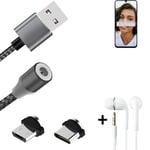 Data charging cable for + headphones Samsung Galaxy M21 + USB type C a. Micro-US