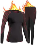 UNIQUEBELLA Sous-vêtements thermiques pour femme, séchage rapide, sous-vêtement thermique pour femme, ensemble de sous-vêtements thermiques pour ski, sport, yoga, Noir Rouge intégré, XXL