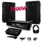 PACK SONO 3400W DJ PA Set BAR CLUB DISCO15B + Ampli AX2000 MyDj + Table de Mixage USB MP3 + Micro Casque Câbles