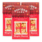 Popcorn Shed 3 x Maple Bacon Gourmet Popcorn, Gift Box, All Natural, Sweet & Savoury Movie Night Snack, 3 x 80 g, Red