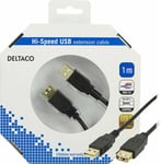 Deltaco USB 2.0 förlängningskabel 1m, svart