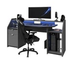 Bureau droit spécial gaming avec large plateau et leds L180cm GAMER gris Taille unique