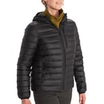 Marmot Femme Wm's Highlander Hoody, Veste chaude en duvet, manteau d'hiver isolé à capuche, doudoune respirante, veste d'extérieur légère et empaquetable, coupe-vent, Black, XL