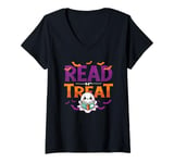 Womens Read Or Treat Halloween Book Reading Lover Halloween Costume V-Neck T-Shirt