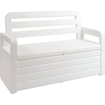 Coffre de Jardin 270L Blanc Effet bois TOOLMAX 132 x 58 x H89 cm Resine Inaltérable Anti UV Haute résistance gel et intempéries