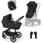 CYBEX EOS Lux -yhdistelmävaunut + Aton B2 i-Size -turvakaukalo + adapterit, Moon Black