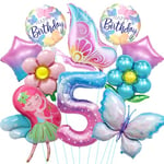 Ballon Papillon Anniversaire Fille 5 Ans, 10 Pièces Ballon Anniversaire Ballon Aluminium Papillon, 5 Ans Papillon Ballon Decoration, Ballons Anniversaire Papillon pour Filles Décoration de Fête