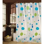 MSV Rideau de Douche Plastique PVA 180x200cm Motifs Bleu & Vert - Anneaux Inclus