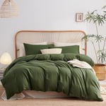 Sedefen Housse de Couette 220x240 cm Vert armée Élégant - Parure de Lit 2 Personnes avec Fermeture Éclair - Housse Couette en Microfibre avec 2 Taie d'oreiller 65x65 cm