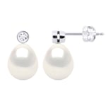 Ateliers Saint Germain Womens Earrings Prestige -Diamonds 0,02 Cts - Quality HSI - White Gold - Real Cultured Freshwater Pearls Pear 8-9 mm - One Size