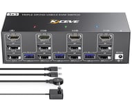 Commutateur Kvm Usb 3.0 3 Moniteurs 3 Ordinateurs,Switch Kvm Triple Moniteur 2 Displayport+Hdmi,Commutateur Kvm 8K@60Hz 4K@144 Hz,Switch Kvm Hdmi Dp Pour 3 Pc Partagez Souris