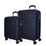 Movom Wood Set de Bagages Bleu 55/70 cms Rigide ABS Serrure TSA 119L 4 roues doubles Bagage à main