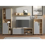 Ensemble meuble TV paroie en bois chêne gris armoire rangement set Homestyle4u