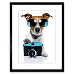 Wee Blue Coo Photo Jack Russell Dog Shades Camera Art Print Framed Poster Wall Decor 9x7 inch