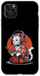 Coque pour iPhone 11 Pro Max Japon Kawaii Cat Samurai Casque Casque Manette de Jeu Vidéo