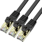 2m x 3 piéces Patch Cable Ethernet Cat 7 Plat Rj45 Pour Réseau 10Go/s Noir