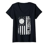 Womens Vintage Volleyball Dad USA Flag Retro Fathers Day Daddy Papa V-Neck T-Shirt