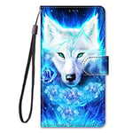 Coque Compatible pour Samsung Galaxy A51 4G Étui Silicone Kickstand Drôle Motif Housse PU Cuir Clapet Rabat Case Cover Antichoc Bumper Magnetique Portefeuille (Loup)