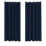 Deconovo Super Soft Eyelet Curtains Thermal Insulated Blackout Curtains for Bedroom 66 x 54 Inch Navy Blue 2 Panles