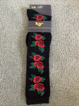 BNWT Ladies Dr Martens Vonda Black Red Rose Long Socks, UK Size S (3-7), Tagged