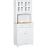 Armoire de cuisine 2 placards 2 portes persiennes et acryliques 2 tiroirs grande niche bois caoutchouc mdf blanc