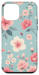 iPhone 12 mini Pastel Pink White Flowers Light Blue Background Pattern Case