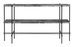 TS Console Rectangular 2 Racks - Grey Emperador Marble/Black Frame