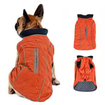 Morezi dog coat with reflective strim, winter dog jacket water resistant underbelly warm puppy suit with harness hole - Suitable for french bulldog, shitzu, jack russell terrier - Medium - Orange