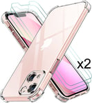 Coque Iphone 13 Mini / Coque Silicone Gel Ultraslim / Transparent + 2 Films Verre Trempé Clear