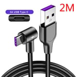 1m 2m 3m 5A Supersnabbladdningskabel USB Type-C 90 graders vinkel Typ-C 2M Svart