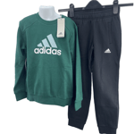 adidas Kids Unisex Big Logo Fleece Tracksuit Set, Size 7-8 Years, Green/Black