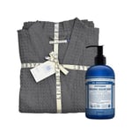 KlipShop Linen Tales Dark Grey Linen & Cotton Honeycomb Waffle Bathrobe +  Dr. Bronner's Organic Sugar Soap, L-XL