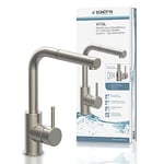 SCHÜTTE 99705 Vital Robinet d'évier de cuisine avec douchette extractible, robinet automatique avec capteur, mitigeur d'évier, mitigeur d'évier, robinet infrarouge sans contact en acier inoxydable