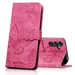 CXTcase Coque pour Samsung Galaxy S23 FE, Housse en Cuir PU Etui à Rabat,Magnétique Pochette Portefeuille Étui de Protection pour Samsung Galaxy S23 FE, Rosa Rossa