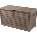 Eda Coffre De Jardin Baya En Plastique 420 Litres - Décor Imitation Bois - Taupe - Fabriqué En France