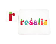 Little Helper LHV-ROSALIA-COASTERANDPLACEMAT-15IT Dessous de verre et sets de table avec finition brillante, personnalisés pour filles Nom Rosalia, multicolore, 21 x 30 x 2 cm